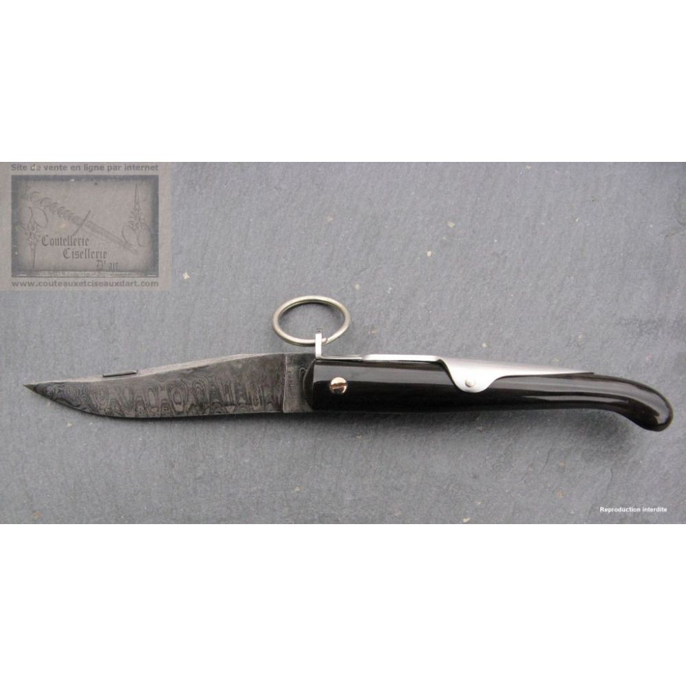 Couteau Laguiole Traditionnel 12 cm Damas avec Tire-Bouchon Buffle brut